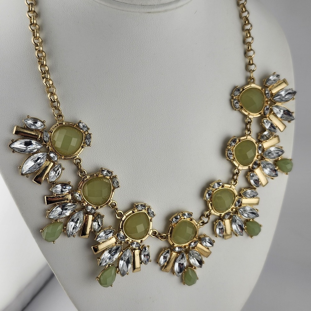 Gold Tone And Green Statement Necklace